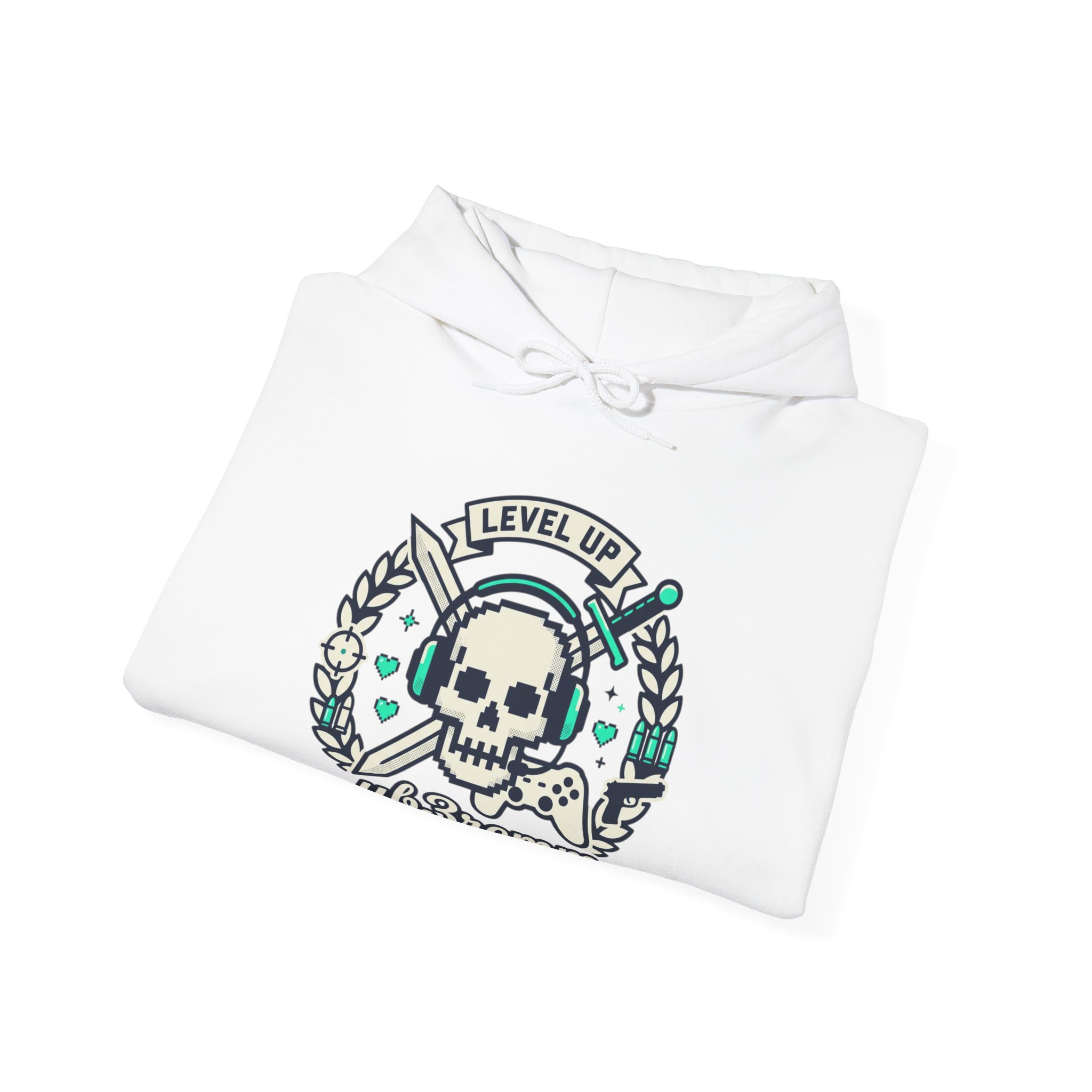 Skull 'Level Up' Hoodie — Gamer Skull Emblem Sweatshirt - Image 4